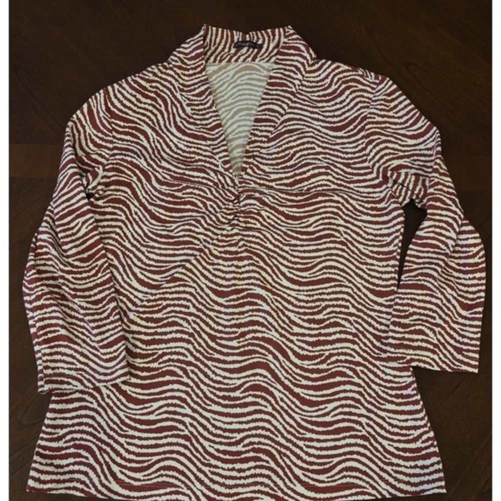 J. McLaughlin Coral Zebra‎ Pattern Top Catalina Cloth Blouse 3/4 Length Sleeve S